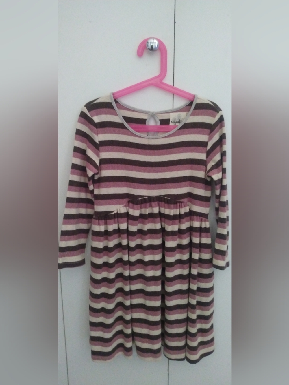 Vignette Girls' Pink, Brown & Cream Striped Long-Sleeve Casual Dress